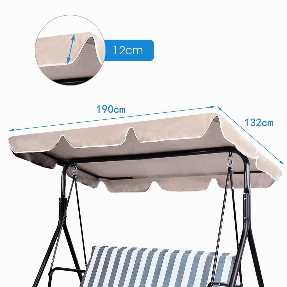 GYMAX Tettuccio per Dondolo 2/3 Posti, Tetto di Ricambio Anti-UV e Impermeabile (190 x 132 cm, BEIGE)