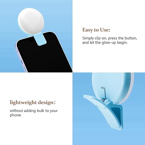 Miniatura 9 de Paquete de 2 luces para selfie para teléfono, mini luz de brillo ajustable con 3 modos de iluminación3 niveles de brillo, 2-3 horas, anillo de luz