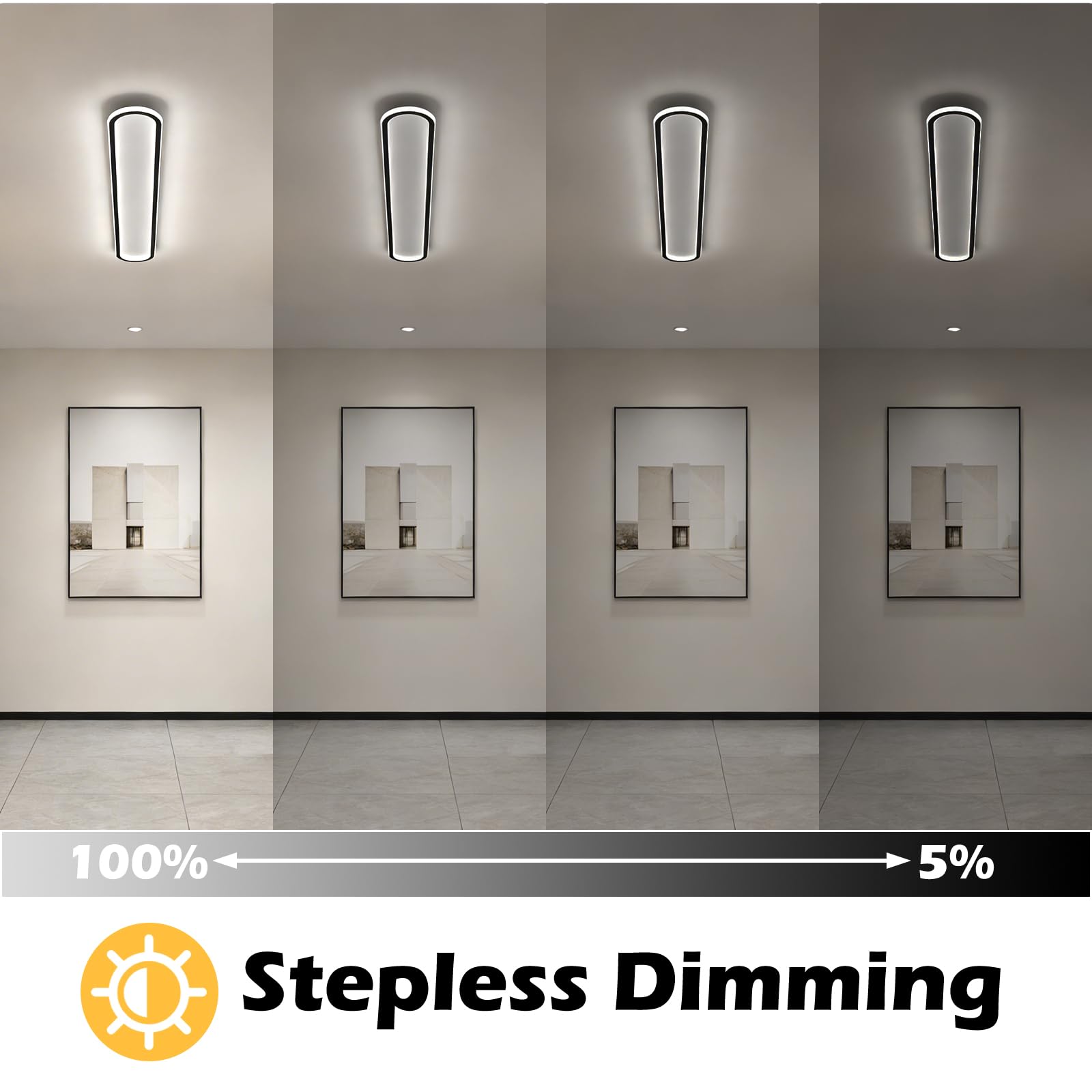 LED Deckenleuchte Lang 120CM mit Fernbedienung, 50W 4000lm, Schwarz | Deckenlampe Dimmbar, 3000K-6000K Lichtfarbe, 5%-100% Helligkeit, Flache Bauhöhe, Metallgehäuse für Flur, Küche