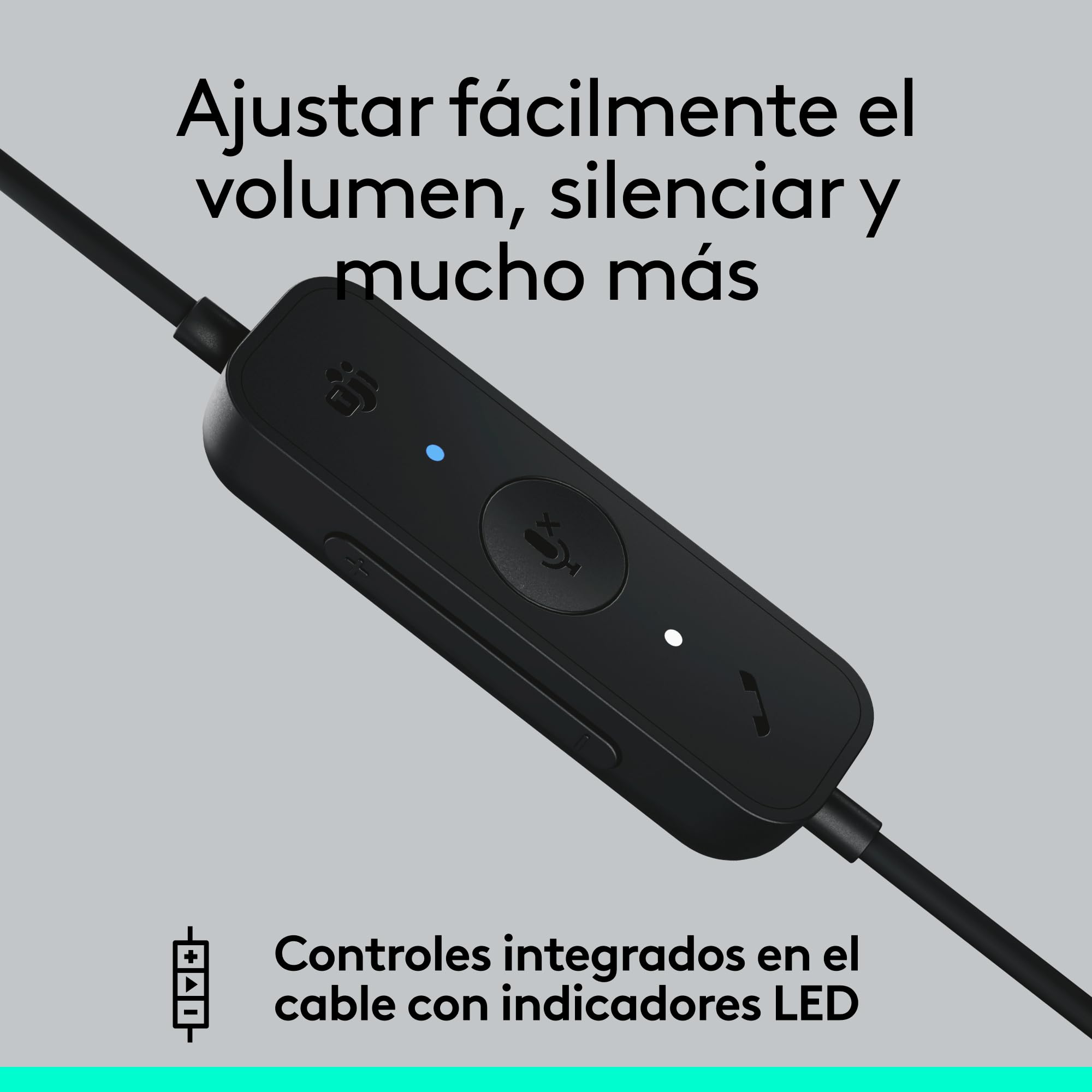 Logitech H570e, Auriculares USB con micrófono | PC/Mac, auriculares cable USB-C estéreo, cancelación ruido, controles integrados cable, Microsoft Teams, negro