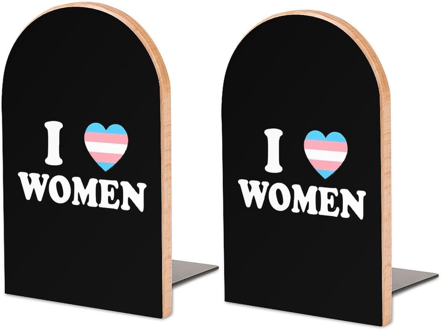 I Love Trans Women Cute Wood Book Ends Decorative Bookends 1 Pair Non-Skid for Shelves Home Office 7 X 5 Inch
