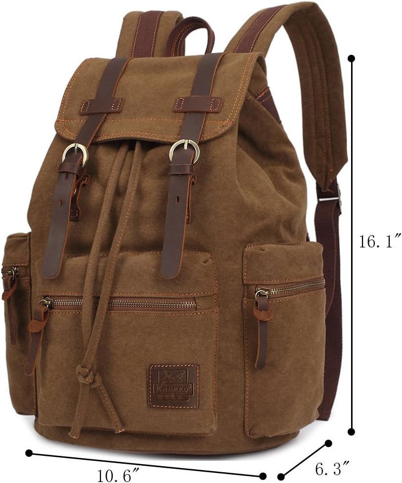 KAUKKO Vintage Casual Canvas and Leather Rucksack Backpack - Image 2