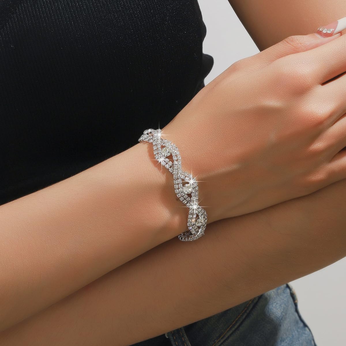 INENIMARTJ Prom Jewelry Sets Silver Jewelry Set for Brides Bridesmaid Elegant Crystal Bridal Wedding Prom Dresses Costume for Women