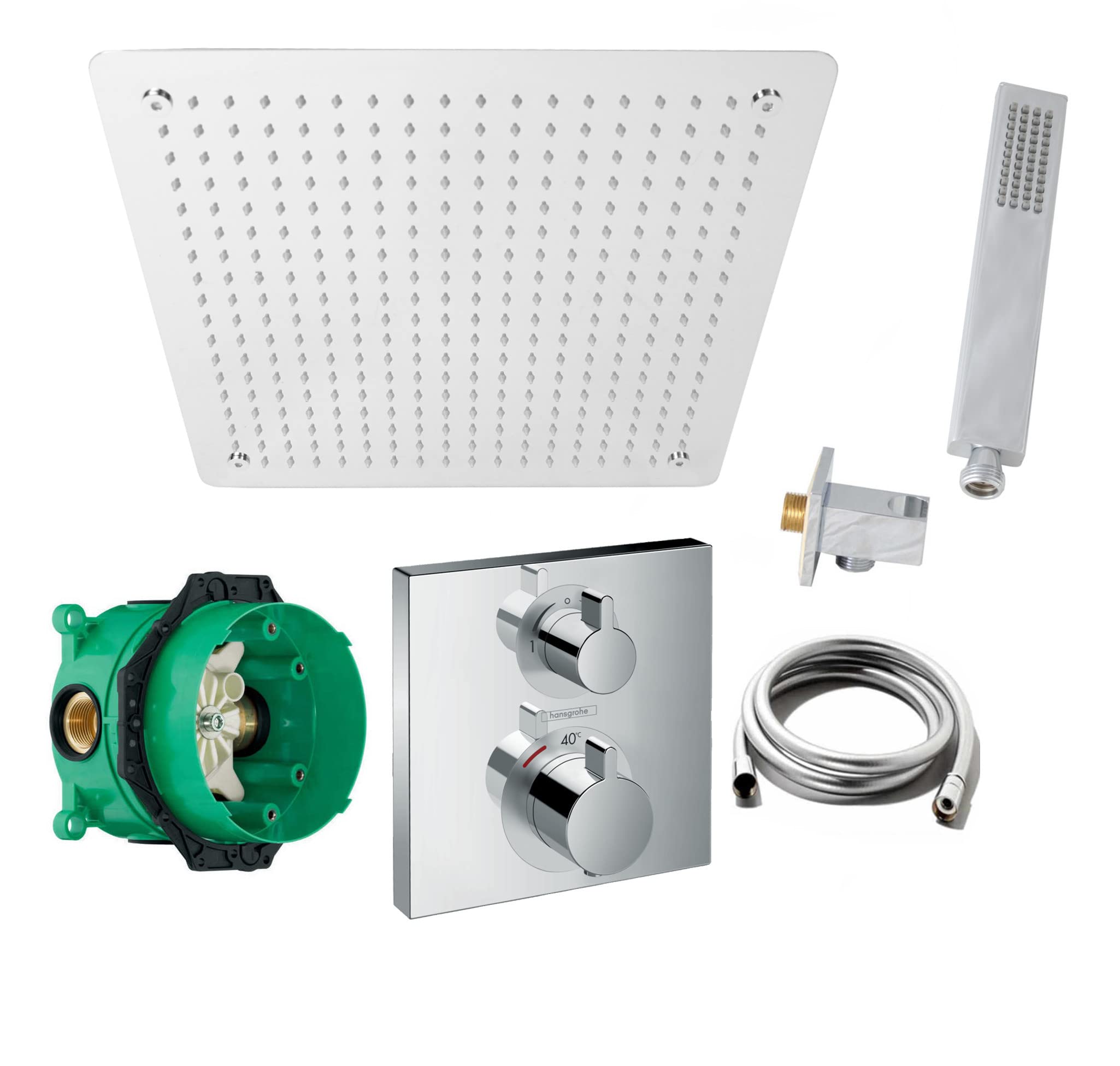 Hansgrohe Duschsystem Unterputzarmatur mit Ecostat Square Thermostat und vanvilla Regendusche, poliert