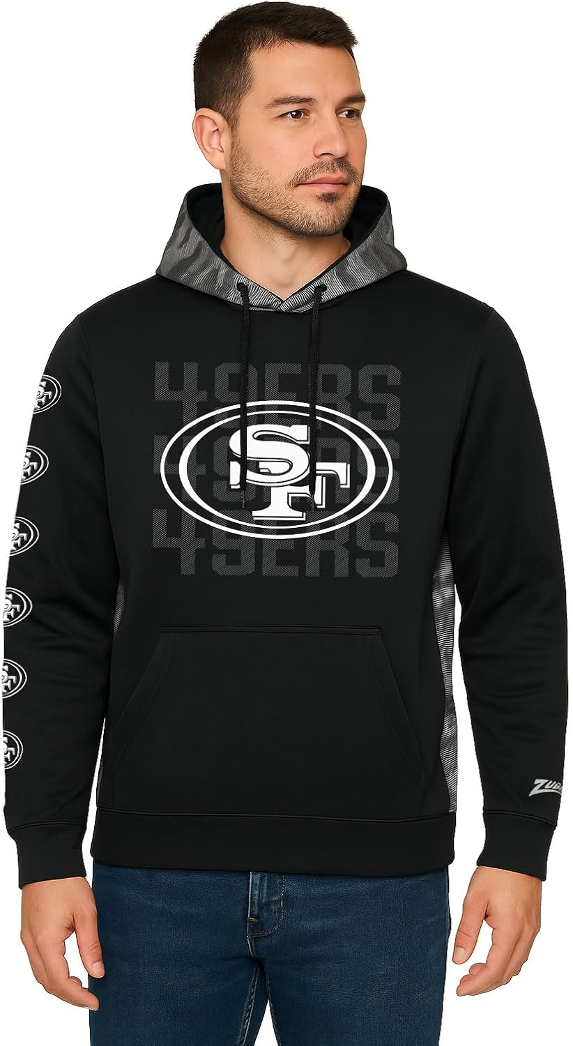 Zubaz NFL Men's Black and White Tonal Camo Lined Hoodie with Team Logo Accents and Back Panel (Small - 5X-Large)