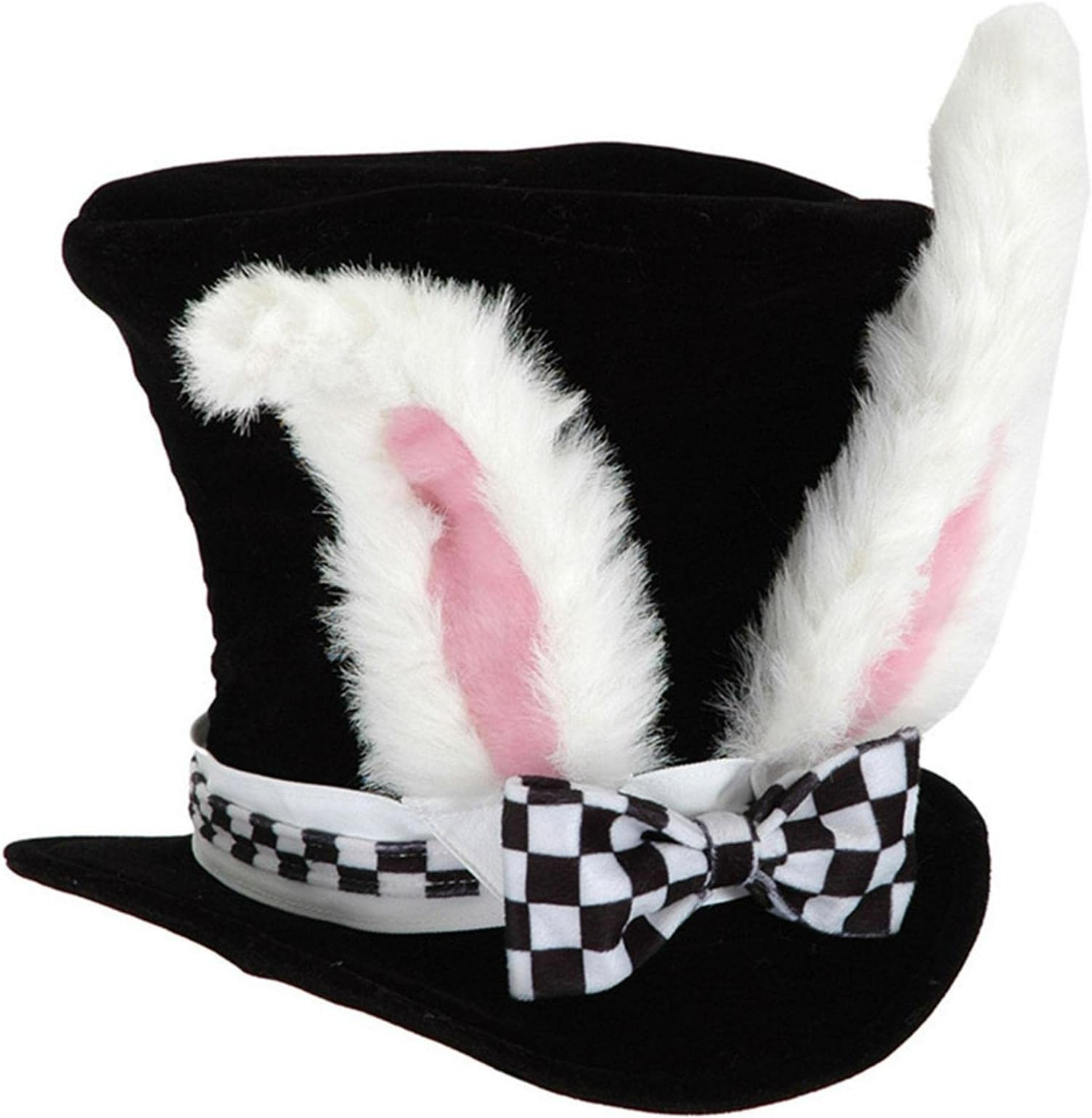 Modonghua Easter Hat Bunny Ear Black Top Hat, Kids Performance Velvet Costume Plush Cute Bunny Ears Gift, White Rabbit Topper Plush Hat for Easter Party (Black+Pink)