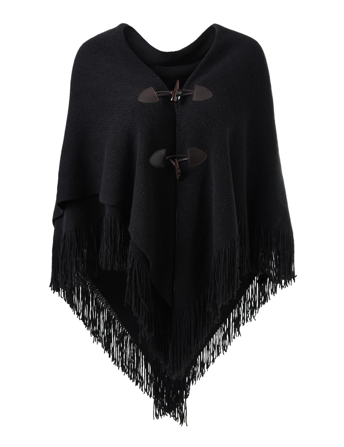 FerandWomen’s Loose Fitting Poncho Cape Shawl with Stylish Horn Buttons, V Neckline and V Hem