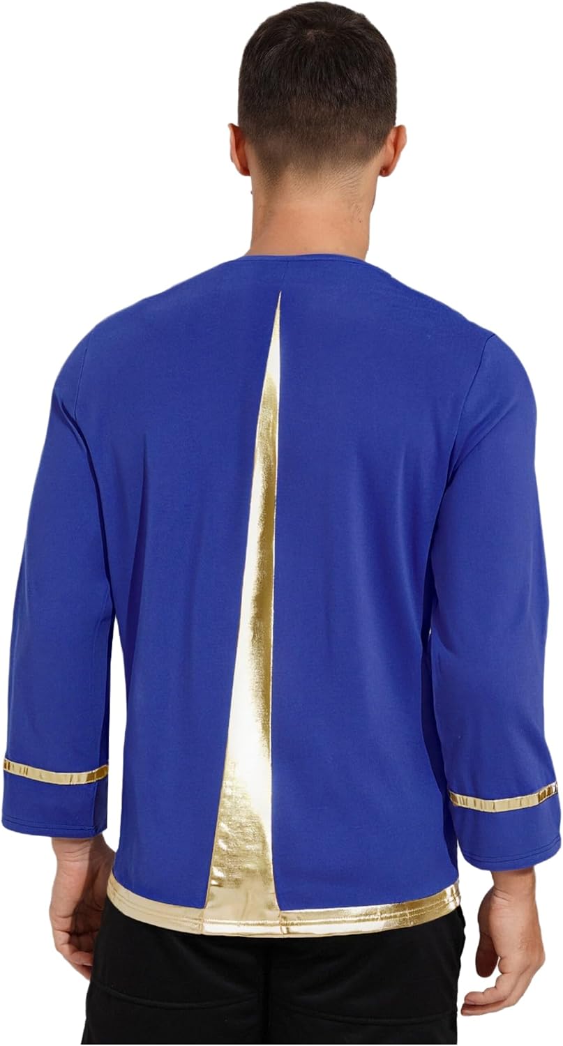 Hularka Mens Liturgical Praise Worship Pullover Tunic Shirt Metallic Shiny Cross Lyrical Dance Ballet Dance Tops