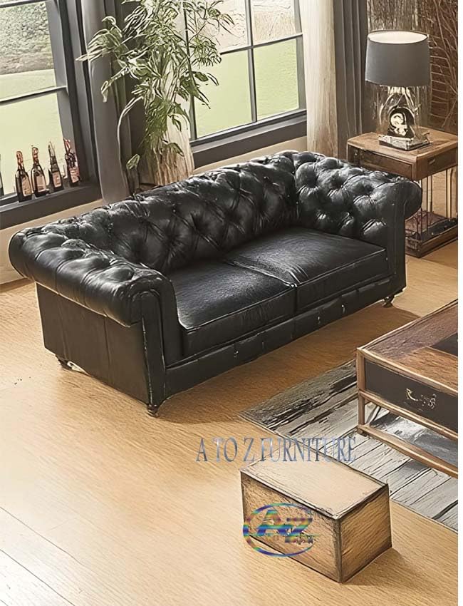 Image of A to Z Furniture Classic 3+2=5 Seater Sofa Set with Wooden leg's & with Luxury Chesterfield Leatherette Sofa in for Home Living Room & Office (3+2 Black)
