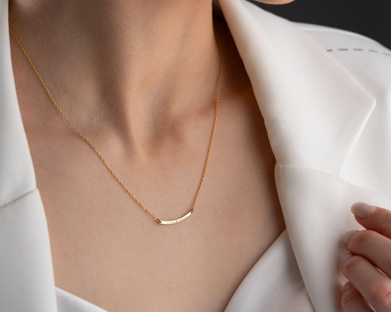 Personalizado 14K oro curvado barra collar, Navidad personalizado placa con nombre plata delicado para mujeres