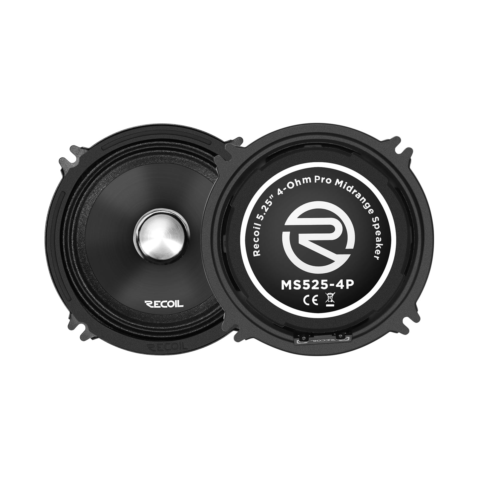 RECOIL MS525-4P Haut-parleurs Médium Voiture Pro Audio 13cm (5.25") | 320W Max, 160W RMS, 4 Ohms, Bobine Kapton 2,5cm, Aimant Ferrite – Paire