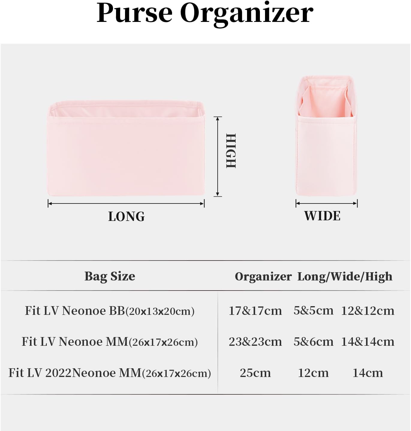 Organizer for Luxury Bag with Silky Satin, Tote Bag Inner and Purse Bags Storage Fit for Neonoe BB/MM/2022 MM Bags, Multiple Pockets Capacity, Lightweight for Daily Use(Pink, Neonoe MM)