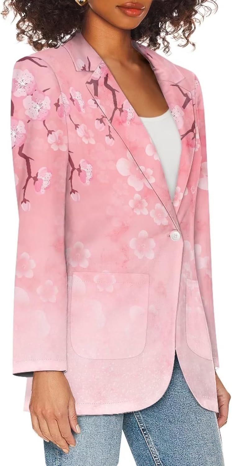 TODIYADDU Womens One Button Blazer Lightweight Office Work Suit Jacket Open Front Cardigan Outwear with Pockets Size 2XS-3XL