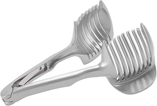 Cortador de limón, rebanador de tomate para uso doméstico, pinzas de frutas redondas de mano multiusos de acero inoxidable, soporte para cortar