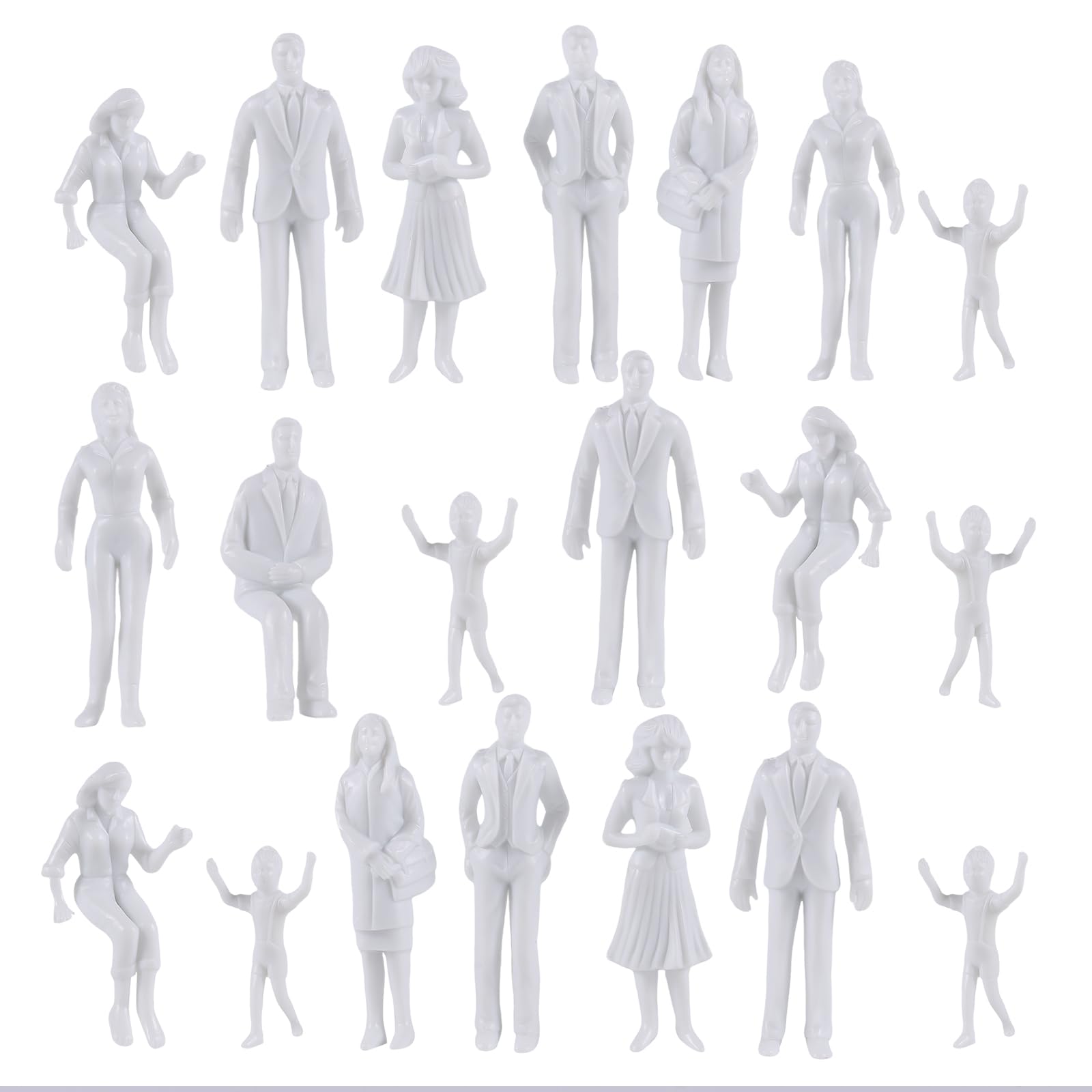 szzijia 20 Pcs 1:25 Scale Unpainted Miniature ABS Plastic Figures People for Architectural Models,Train and Railway Models,School Handicraft Projects