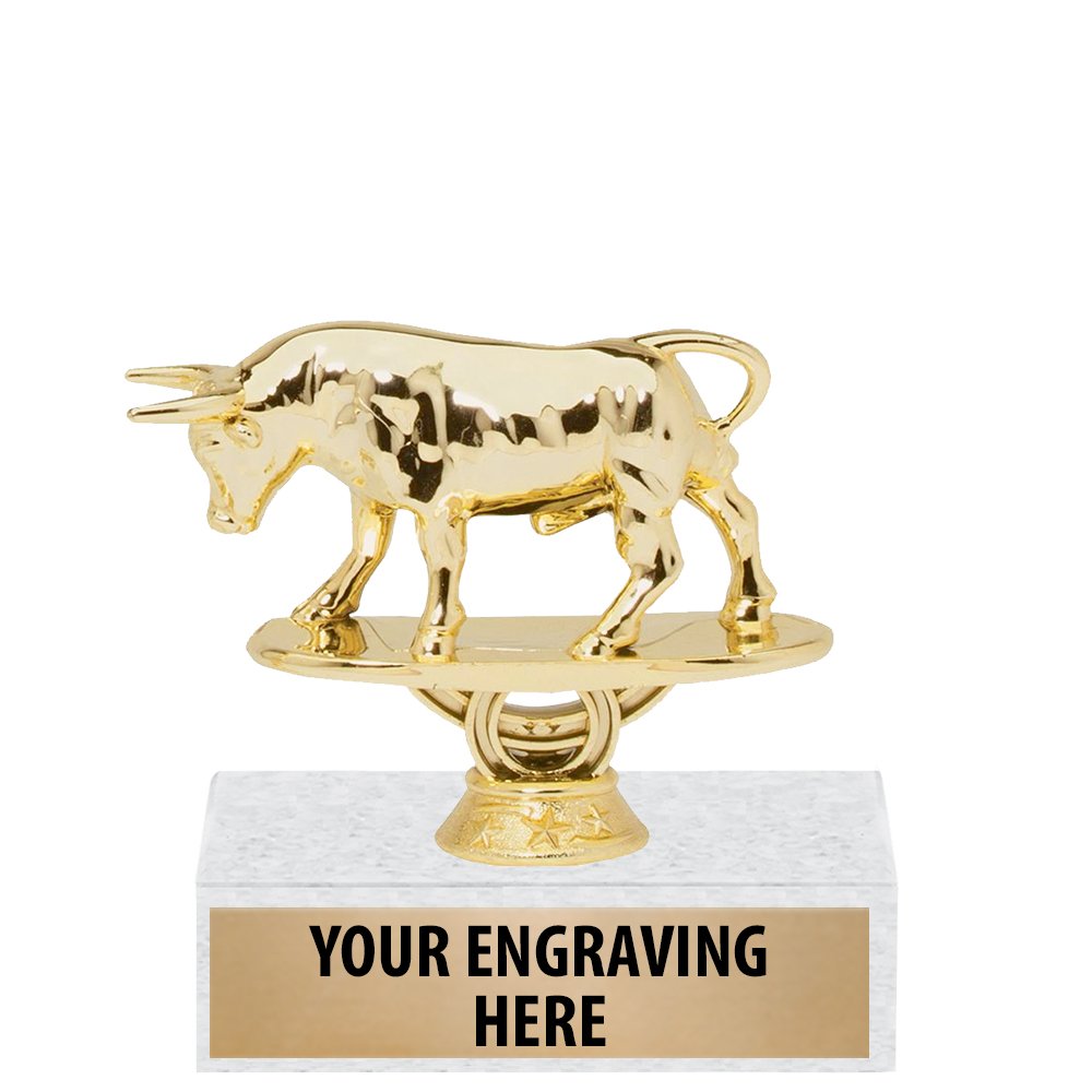6" Gold Raging Bull Trophies - Custom Bull Trophy Awards