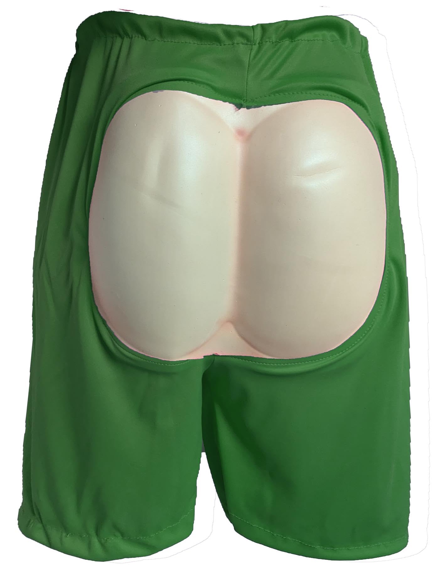 The Dragons Den Adults Novelty Fake Bum Out Pants Joke Mooning Mooney Bermuda Bottom Exposed Shorts Fancy Dress [S-M Emerald Green] — image 1