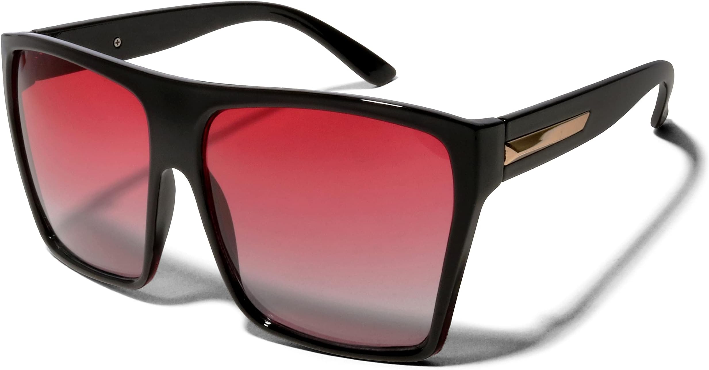 ShadyVEU Oversized Fashion Square Sunglasses Flat Top 100% UV Protection Trapezoid Shape Bold Big XL Large (Black, Red Gradient Lens)
