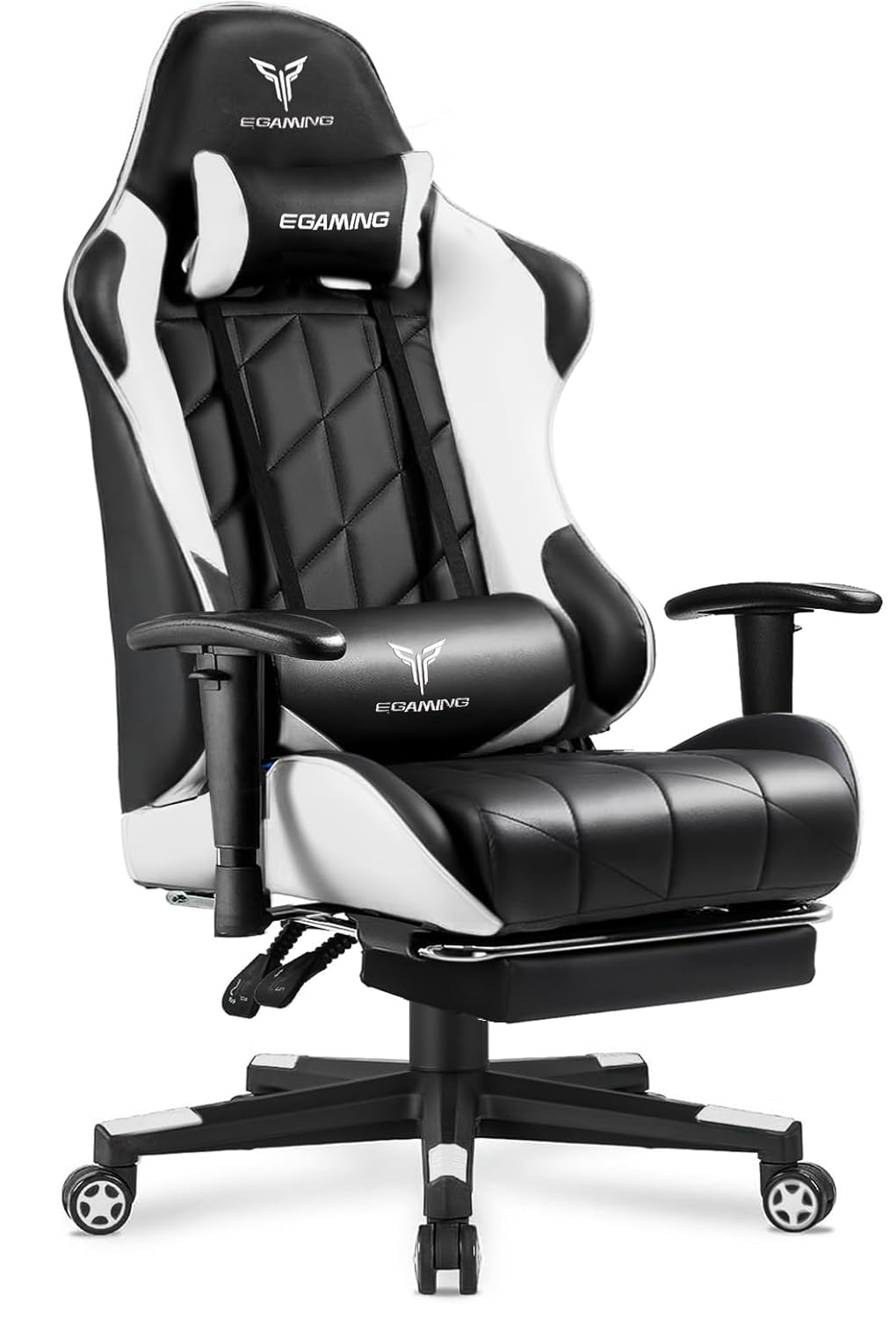 Gaming Chair Ergonomic Computer Chair with Footrest and Lumbar Support, Height Adjustable High Back Leather Office Chair, 360° Swivel with Linked Armrest, for Adult and Teen (White)