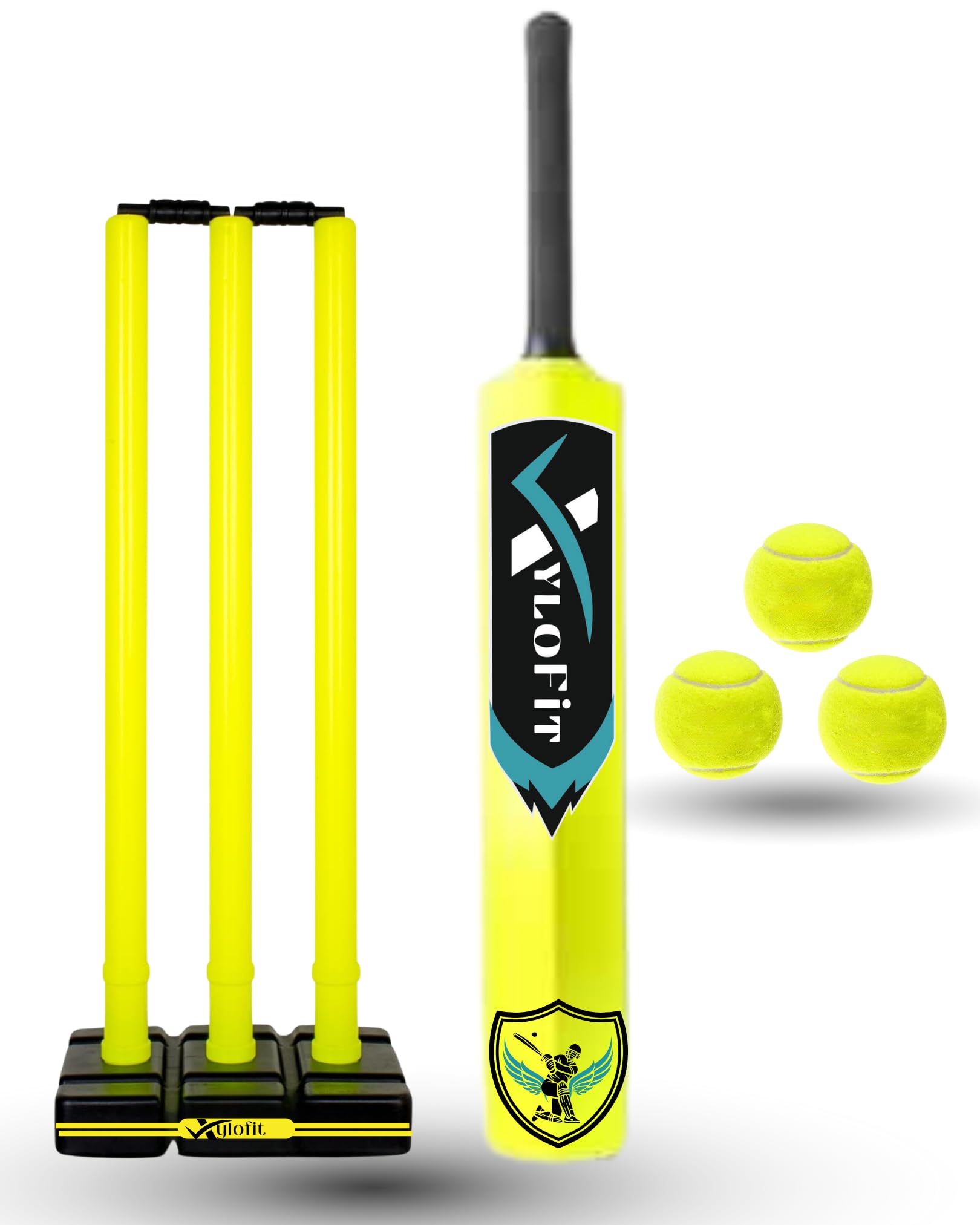 Cricket Stumps Set with Base and Bails | Flurogreen | Plastic Wickets Set with 3 Stumps + 2 Bails + 1 Stand | Full Size Wickets for Cricket Ground-image-17