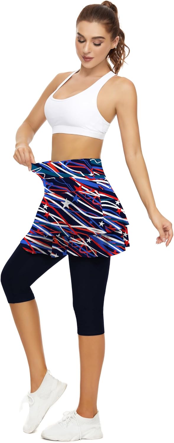 WOWENY Tennis Skirted Leggings with Pockets for Women Golf Skapri Leggings with Skirt - Image 8