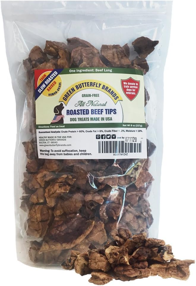 Beef Dog Treats โ Made in USA Only โ All Natural, Meaty Beef Tips โ Premium, Slow Roasted โ Grass Fed, Farm Raised โ Crunchy, Grain Free Training Treat, 8 Ounces
