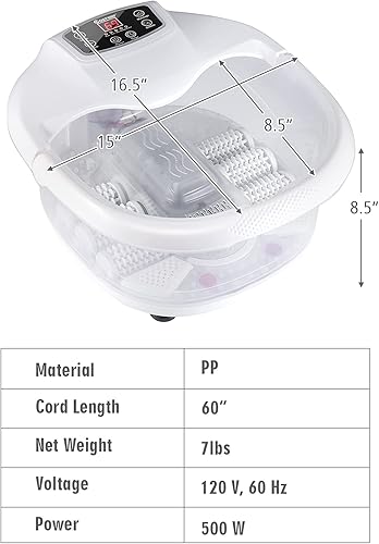 Miniatura 8 de RELAX4LIFE Masajeador de spa de pies con calor, burbujas, vibración, 6 rodillos de masaje motorizados, tiempo y temperatura ajustables, luz roja,
