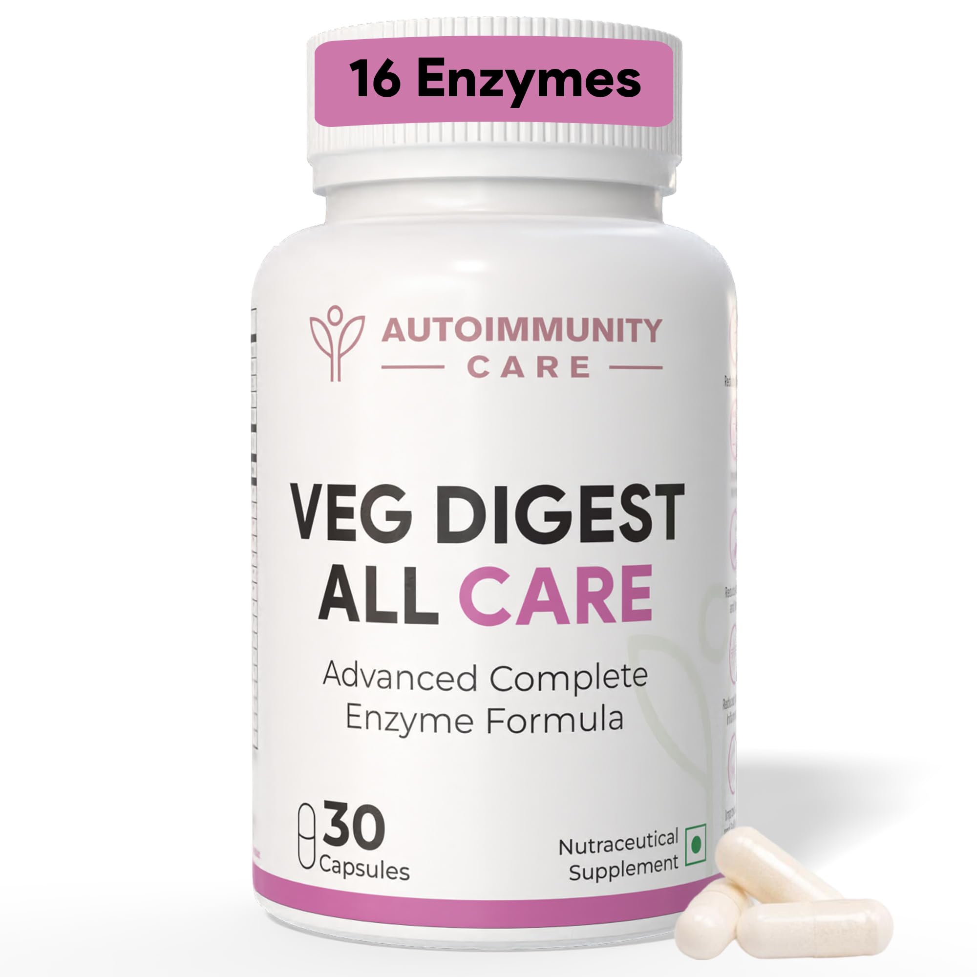 Veg Digest All Care – Complete Digestive Enzymes Supplement with Betaine HCl | Supports Faster Digestion, Acidity, Bloating & Gas Relief | Digestive Enzyme Tablets | 30 Caps (30 dose)