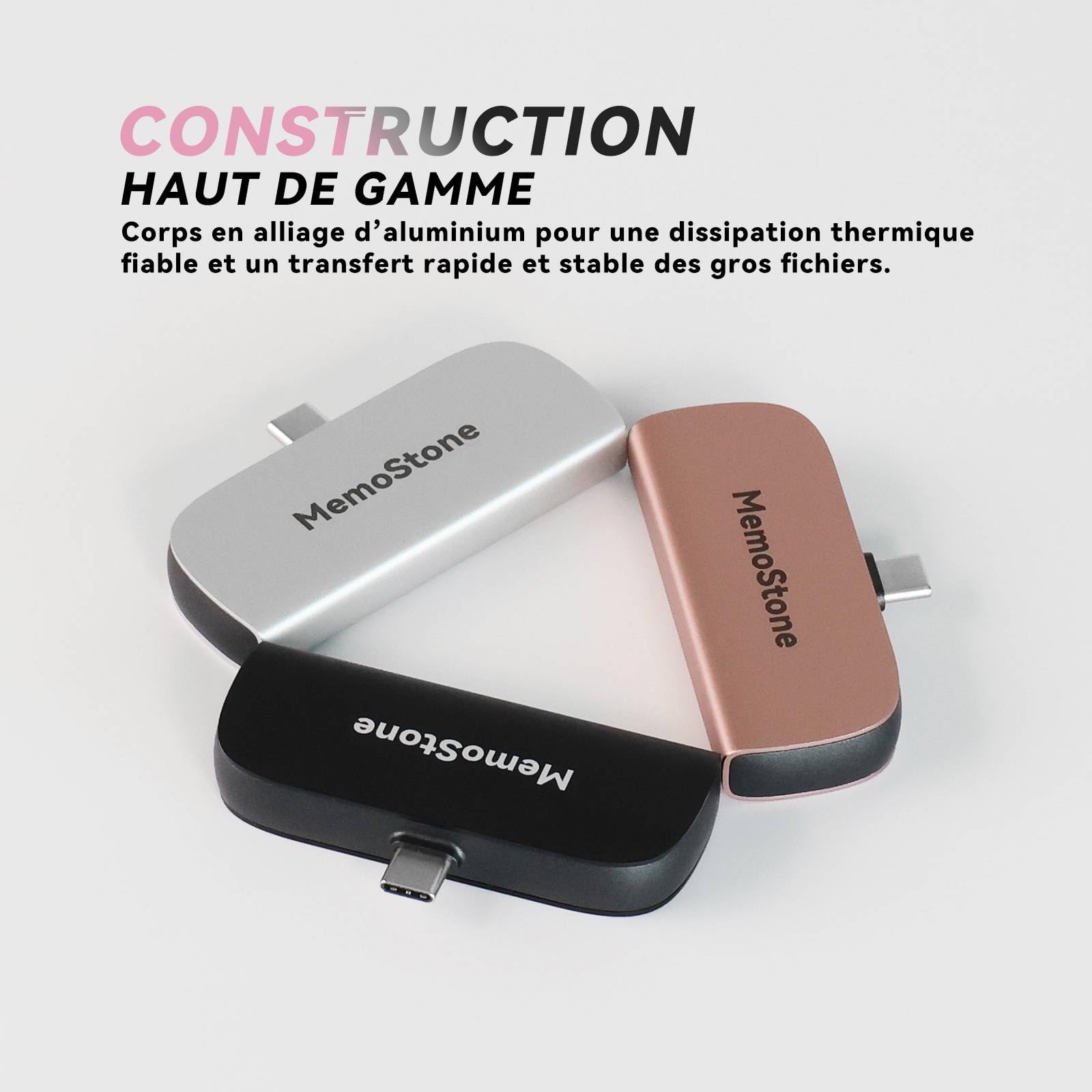 SSD Externe KingSpec MemoStone 256Go - Vitesse 1030Mo/s, USB-C/USB 3.2, Boîtier Zinc Dissipateur - Pour PC, Mac, PS4, Jeux Vidéo