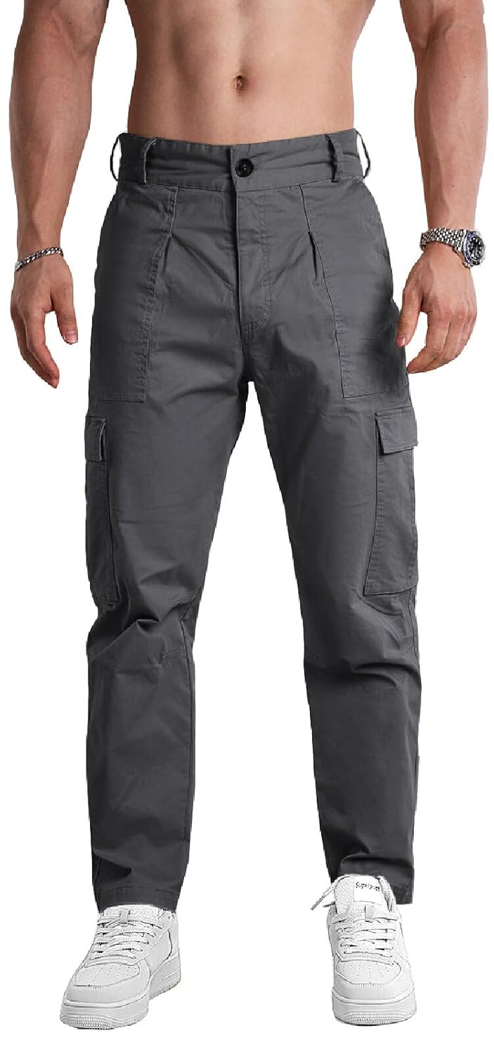 AIFARLD Mens Casual Cargo Pants Relaxed Fit Cotton Work Jogger Sports Outdoor Trousers with Pockets