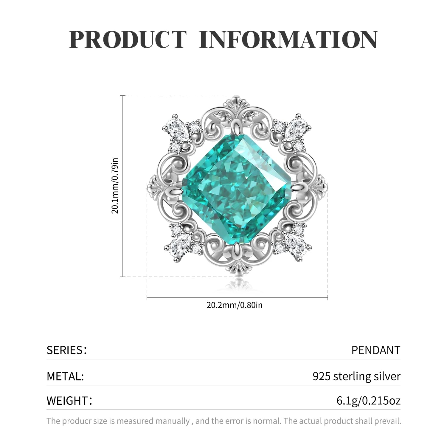 WEAV Colgante Cuadrado De Plata De Ley 925 Con Lazo Azul Para Mujer, Colgante De Circón Con Flor De Hielo Verde, Regalo De Cumpleaños Romántico, Collar De Joyería Fina