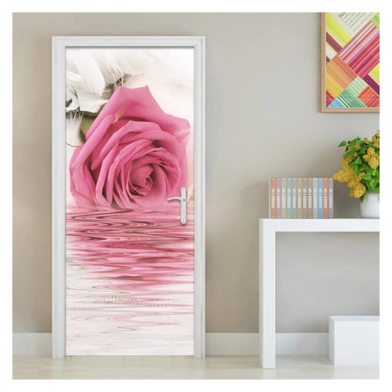 Sticker autocollant de porte rose rose en PVC imperméable 95x215cm pour décoration murale