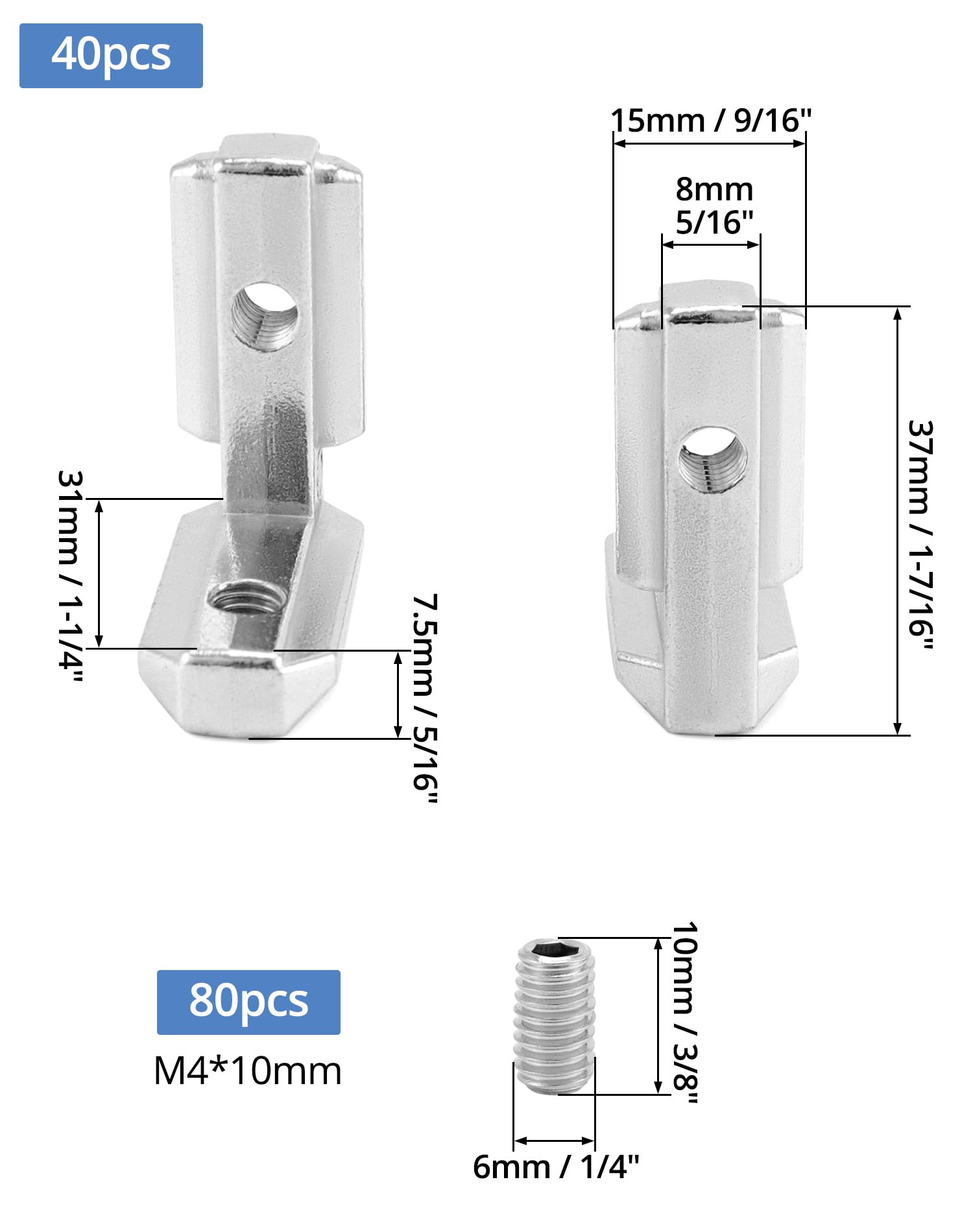 QWORK® 40pz. staffe angolari interne per profili alluminio serie EU 3030 scanalatura 8 mm, M6