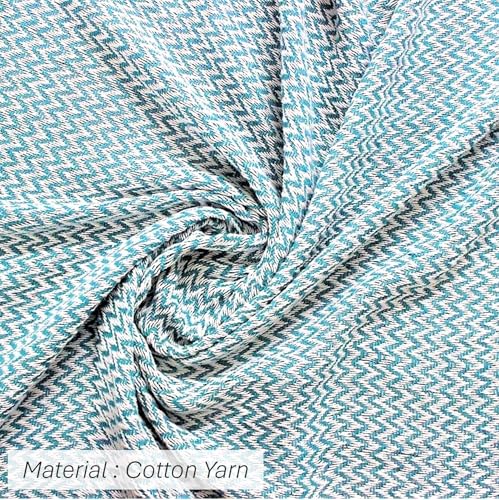 Image of Chevron 78x60 Inch Reversible Cotton Throw Blanket with Tassels| Blanket for Living Room, Sofa, Bed, Chair, Picnic & Used for Gift | Teal Narrow Chevron, Size - 200x150 Cm