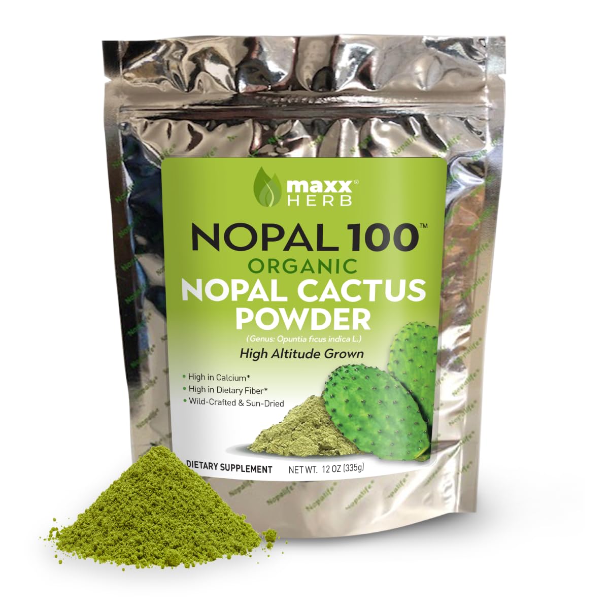 Maxx Herb Organic Nopal Cactus Powder, for Healthy Digestion & Immune Support, High in Dietary Fiber, Calcium & Vitamin C, Vegan, Non-GMO and Gluten Free - 12 Oz Bag