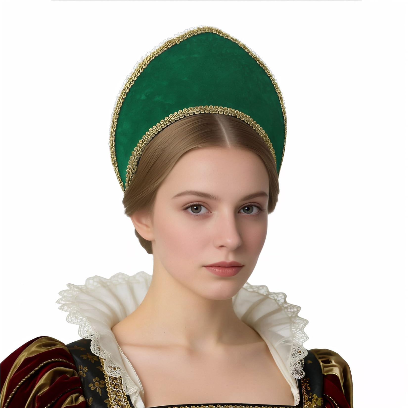 BPURB Women's Tudor Headband Renaissance Anne Boleyn Hat Elizabethan Headwear Halloween Costumes (Height：11.5cm/4.53 inch)