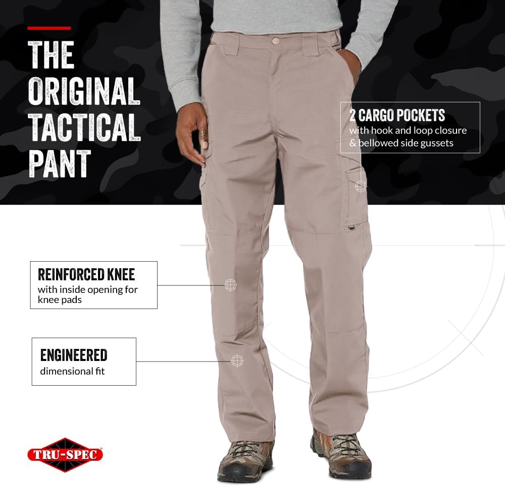 Tru-Spec 24-7 Original Tactical Pants - Water-Resistant Ripstop Cargo Work Pants for Men, Concealed Carry & Knee Pad Openings