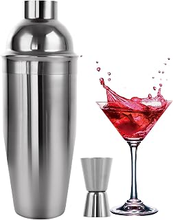 ASelected Cocktail Shaker 750 ML Shaker Cocktail Edelstahl Cocktail Shaker Mixer Eingebautes Barkeeper Sieb Martini Shaker mit Cocktail Messbecher 15/30 ML für Familien Bars Weihnachten Party