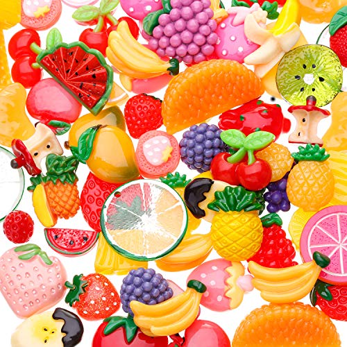 Frienda 100 Pieces Slime Charms Slime Beads Mixed Fruit Beads for DIY Crafts Scrapbooking, Assorted Colors and Shapes