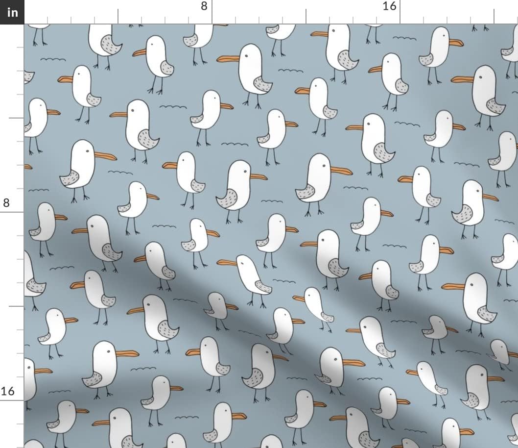 Spoonflower Fabric - Seagulls Ocean Kids Summer Blue Orange Gray Birds Water Printed on Petal Signature Cotton Fabric Fat Quarter - Sewing Quilting Apparel Crafts Decor