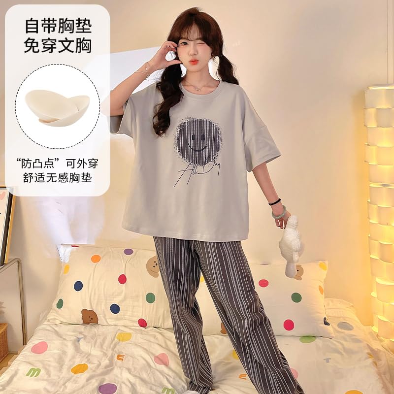 Image of KSHS Printed Round Neck Short Sleeve Nightsuit Set | Pajama Set | Casual Night Dress for Women