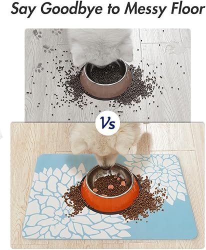 Miniatura 3 de MontVoo -Tapete de alimentación de mascotas, tapete absorbente de comida floral para gatos y perros, tapete para comida y agua, sin marca de agua,