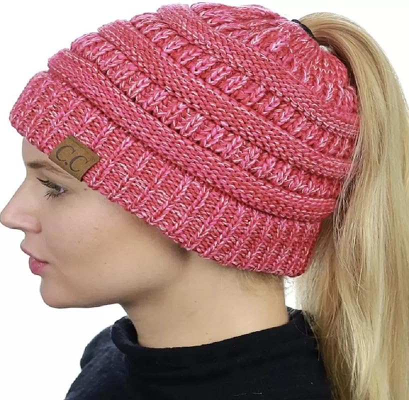 Women Woolen | Winter Ponytail Style Soft Knitted Caps | Multicolor | Trendy Caps (Dark Pink)-picture-37