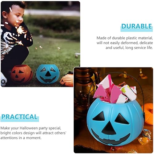 Miniatura 3 de Cubo de calabaza 2 piezas cubo de calabaza de plástico Halloween calabaza caramelo titular con asas para suministros de truco o trato, cubo de