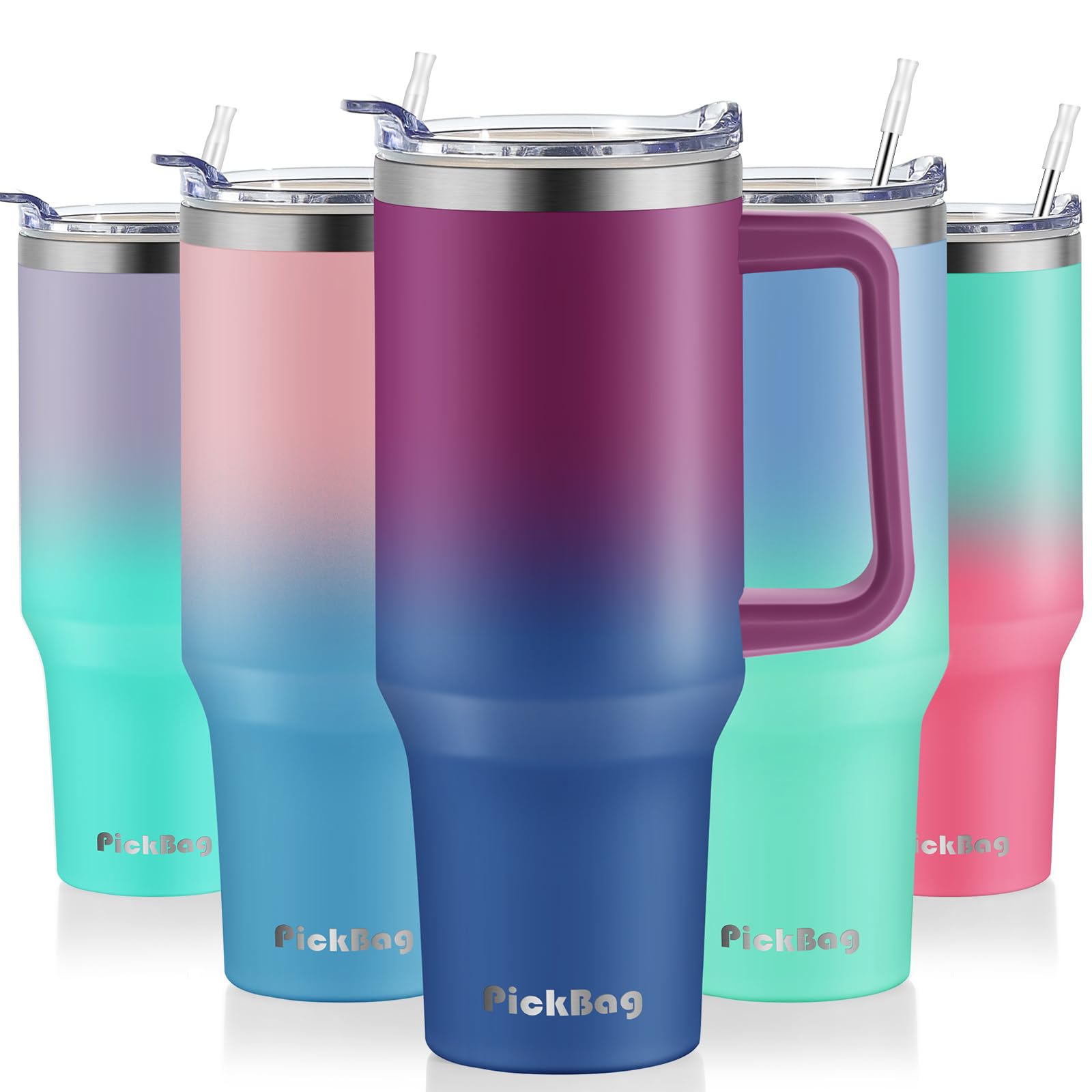 40 oz Tumbler with Handle and Straw, 100% Leak Proof Tumblers Cup, Stainless Steel Insulated Travel Coffee Mug, Keeps Drinks Cold for 24 Hours or Hot for 10 Hours, Fits for Car Cup Holder, PurpleBlue