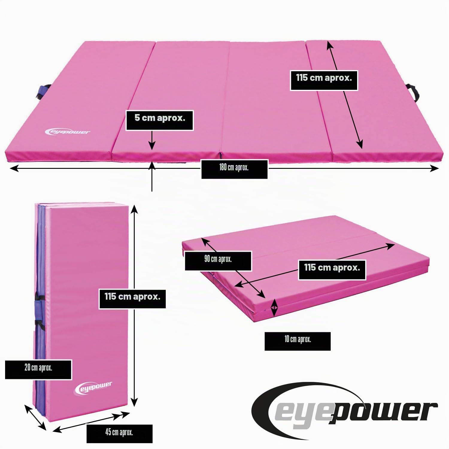 EYEPOWER Esterilla plegable para el hogar - Esterilla de gimnasia gruesa - Esterilla de suelo blando acrobacia, esterilla de yoga, colchoneta de gimnasia, esterilla gruesa para yoga, gimnasia, esteras