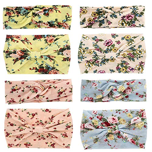 Carede Boho Headbands for Women with Floral Wide Turban Headbands and Knotted Headbands Vintage Yoga Hairbands,Pack of 8