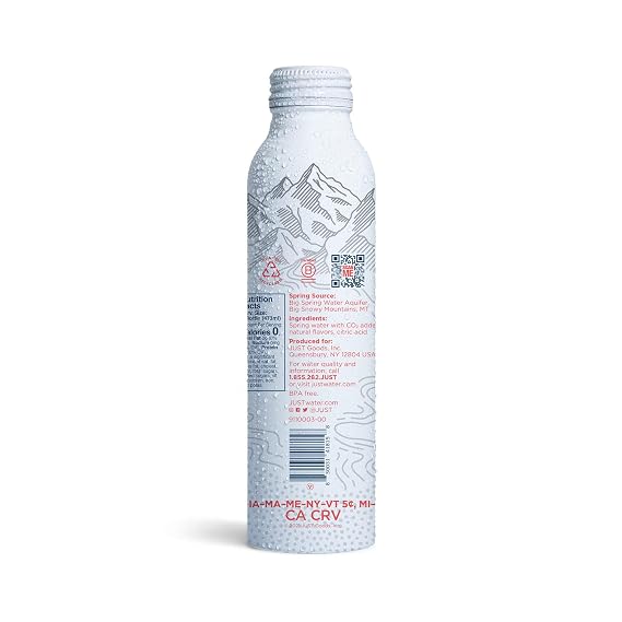 JUST Bubbles Watermelon - Pure Premium Sparkling Spring Water in a Fully Recyclable Reusable Eco-Friendly Bottle - 100% Mountain-Sourced Carbonated Water with Naturally Occurring Minerals, 16 Fl Oz