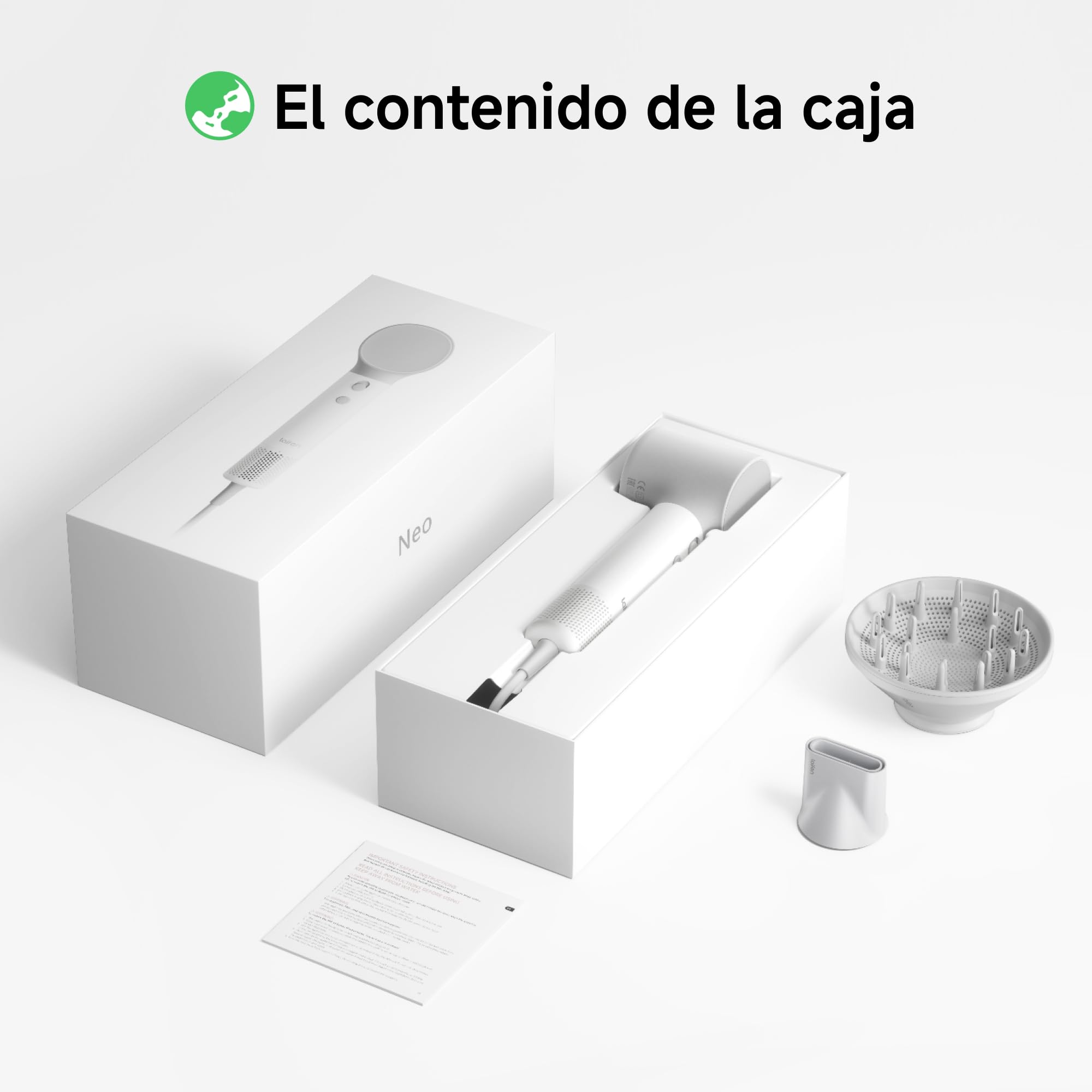 Laifen Neo Secador de Pelo con Motor Sin Escobillas de 110 000 RPM, 200 Millones de Iones Negativos y Control de Temperatura, Ultraligero 390 g, Bajo Ruido 59dB, 2 Boquillas Magnéticas (Blanco)