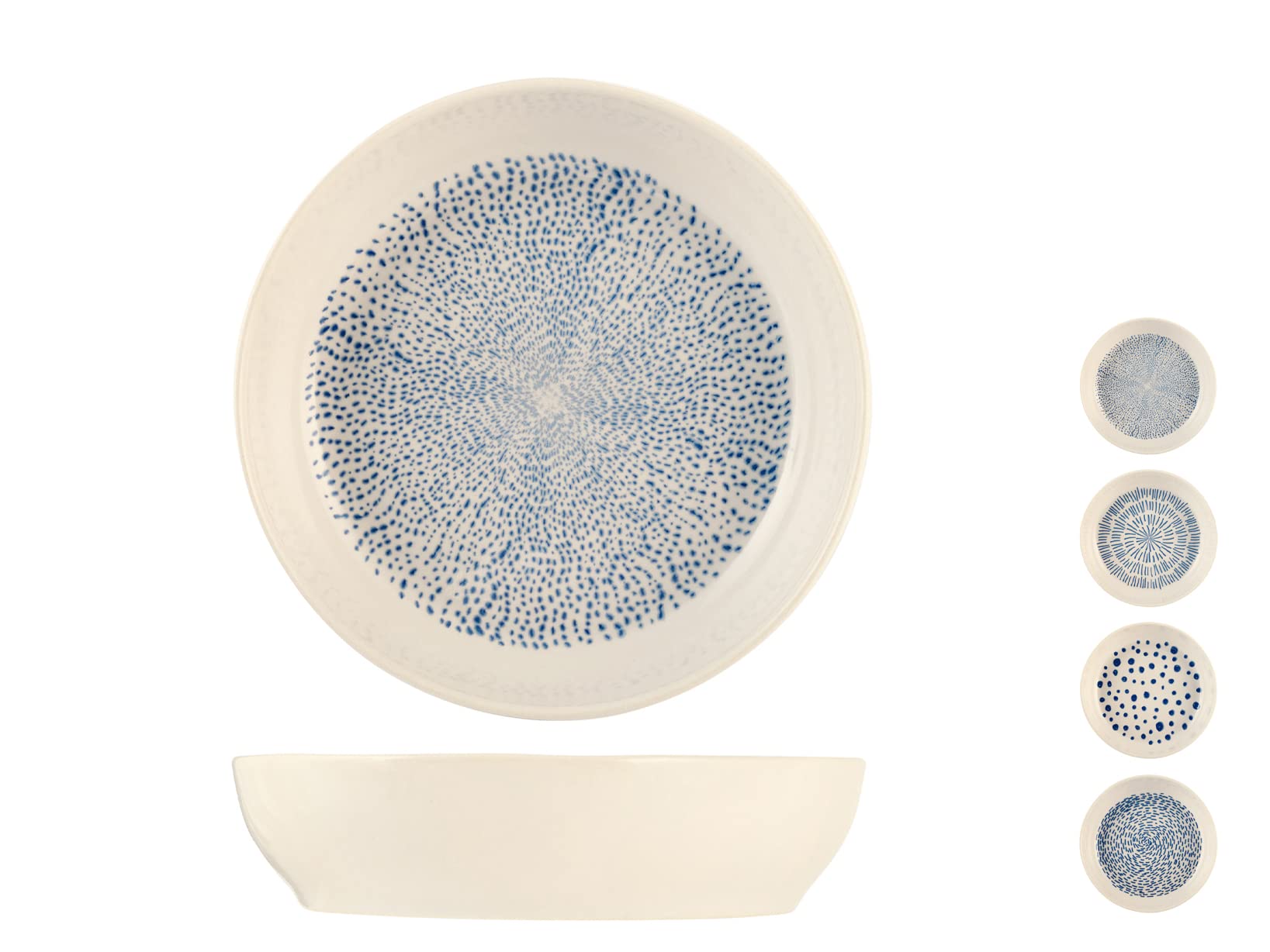 H+H Atlas Piatto Fondo in Stoneware, Decori Assortiti, Colour Blu e Bianco, 20 cm